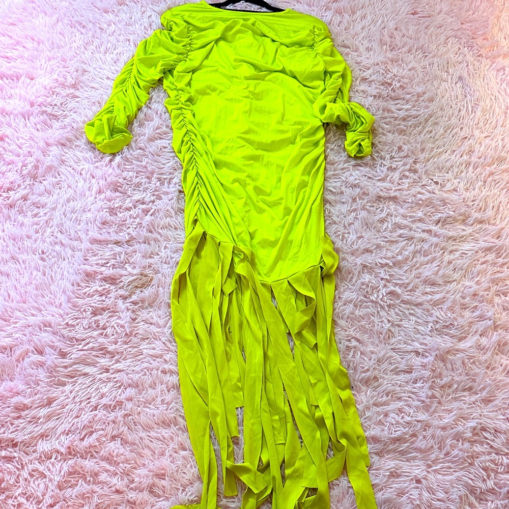 Vibrant Neon Yellow Ruched Dress